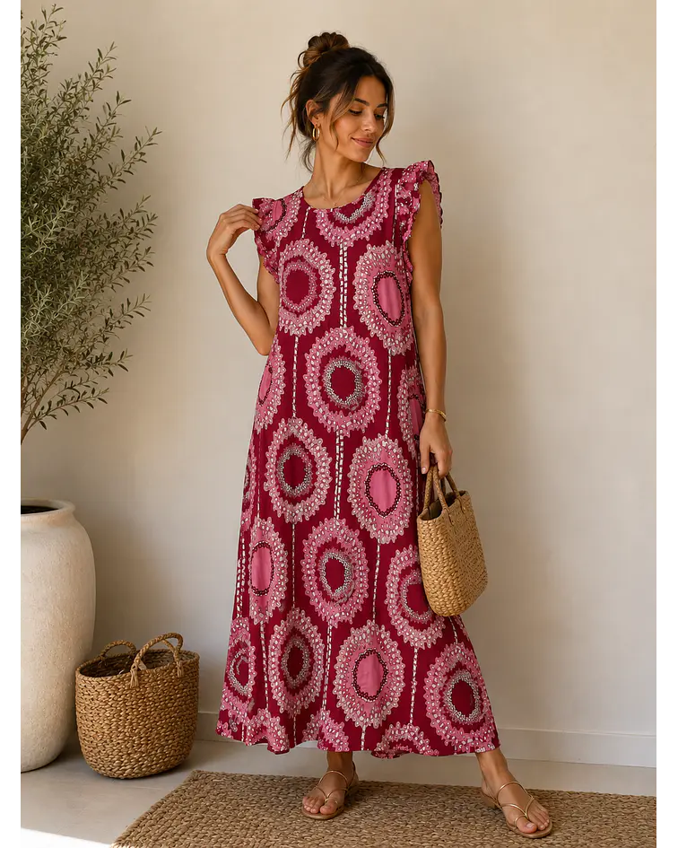 VESTIDO COM FOLHO ESTAMPADO