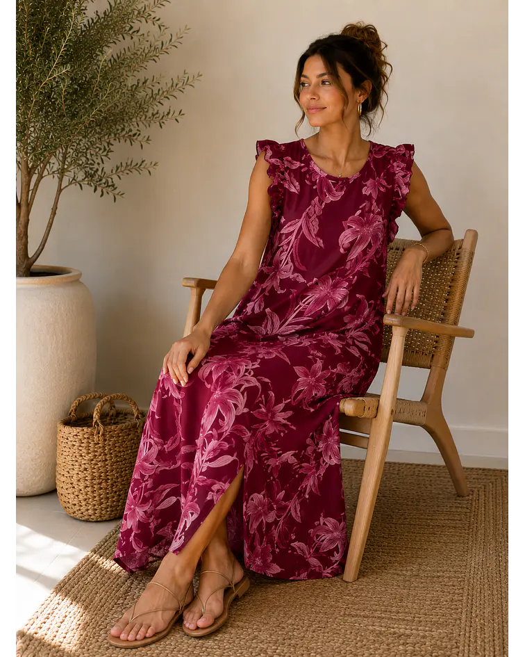 VESTIDO COM FOLHO ESTAMPADO 