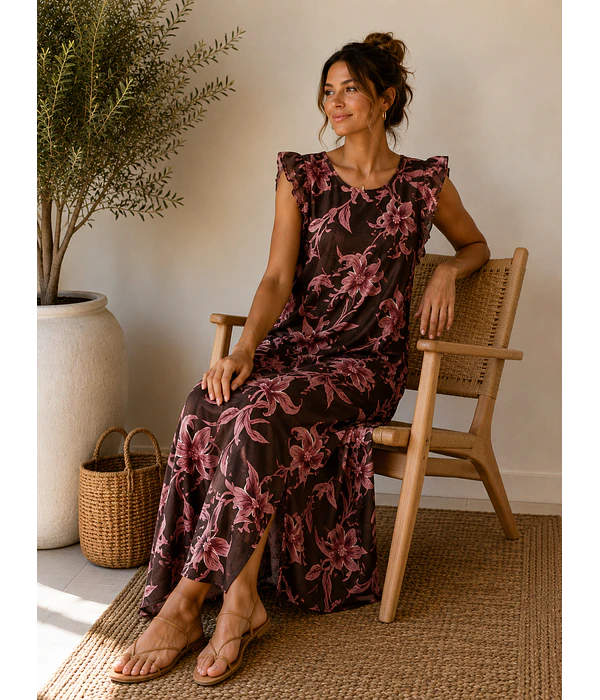 VESTIDO COM FOLHO ESTAMPADO  