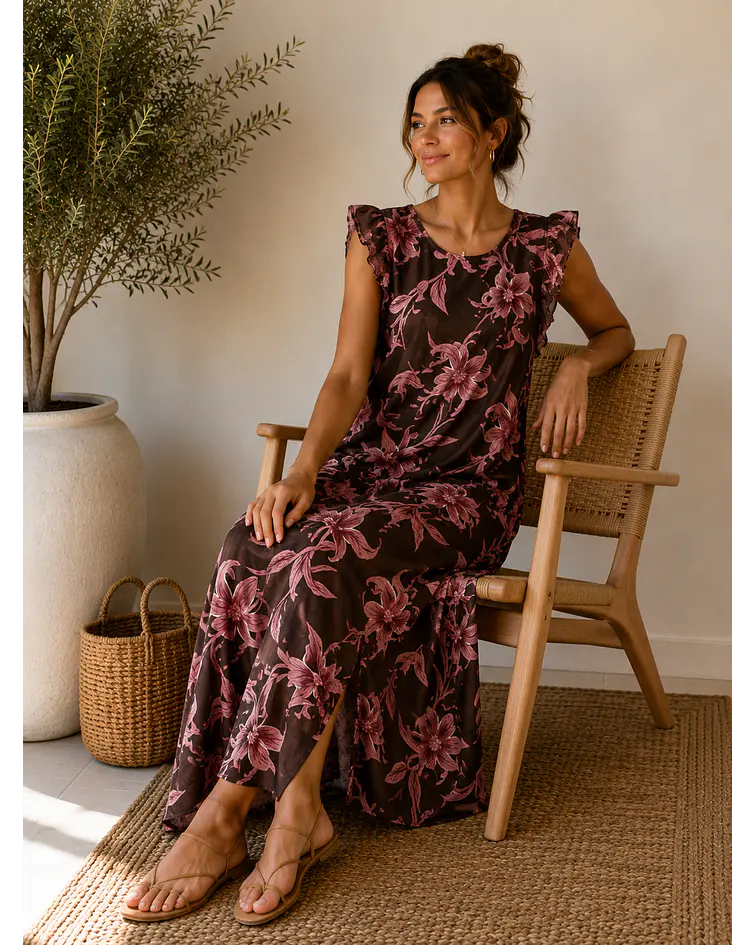 VESTIDO COM FOLHO ESTAMPADO  