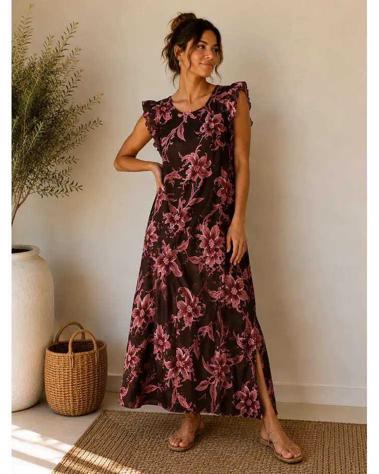 VESTIDO COM FOLHO ESTAMPADO  