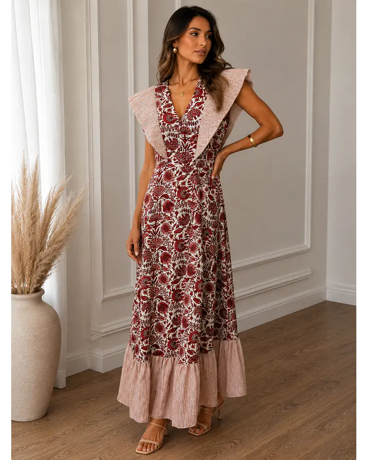 VESTIDO ESTAMPADO FOLHOS