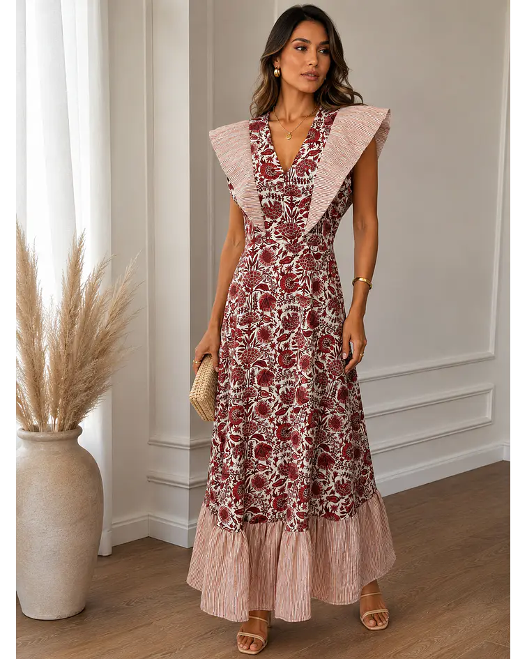 VESTIDO ESTAMPADO FOLHOS