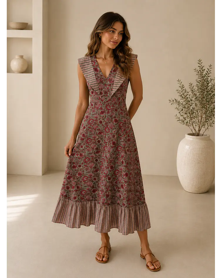 VESTIDO ESTAMPADO FOLHOS 