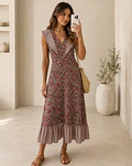 VESTIDO ESTAMPADO FOLHOS 