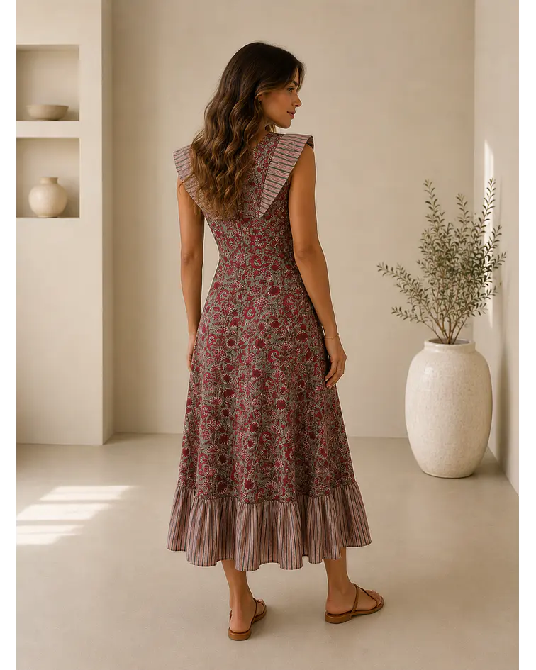 VESTIDO ESTAMPADO FOLHOS 