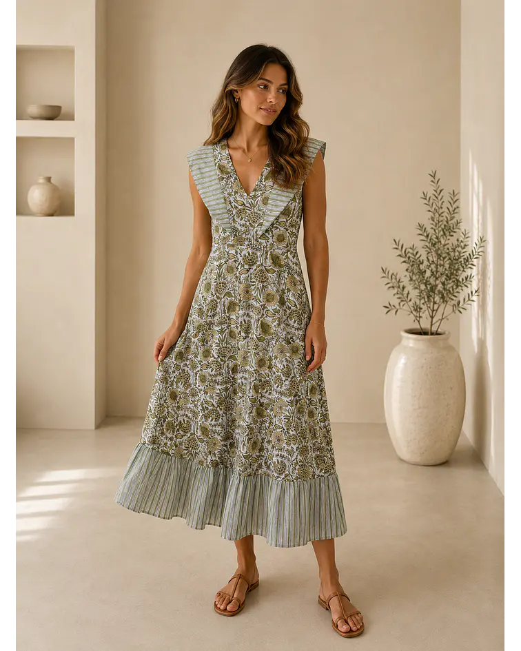 VESTIDO ESTAMPADO FOLHOS 