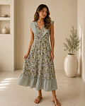 VESTIDO ESTAMPADO FOLHOS 