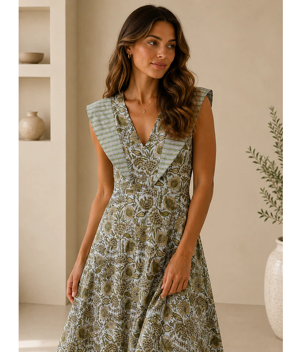 VESTIDO ESTAMPADO FOLHOS 