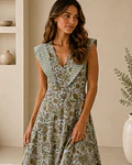 VESTIDO ESTAMPADO FOLHOS 
