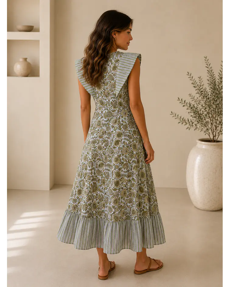 VESTIDO ESTAMPADO FOLHOS 
