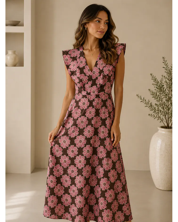 VESTIDO ESTAMPADO FOLHOS  