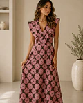 VESTIDO ESTAMPADO FOLHOS  