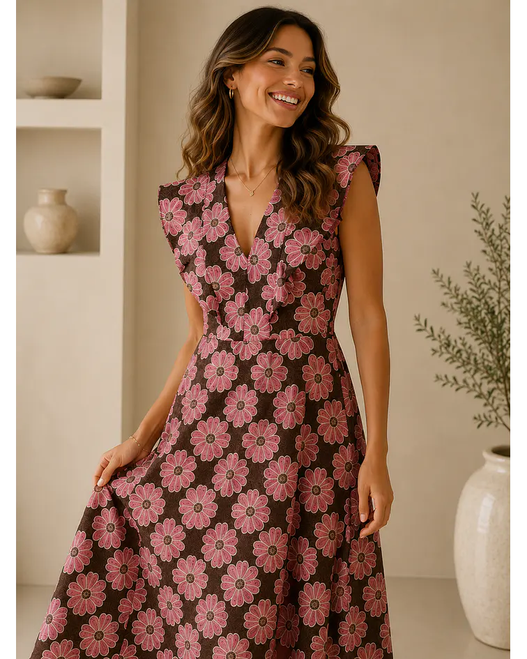 VESTIDO ESTAMPADO FOLHOS  