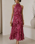 VESTIDO ESTAMPADO COM FOLHOS