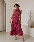 VESTIDO ESTAMPADO COM FOLHOS