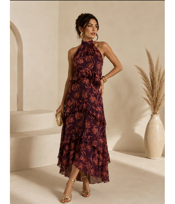 VESTIDO ESTAMPADO FOLHOS