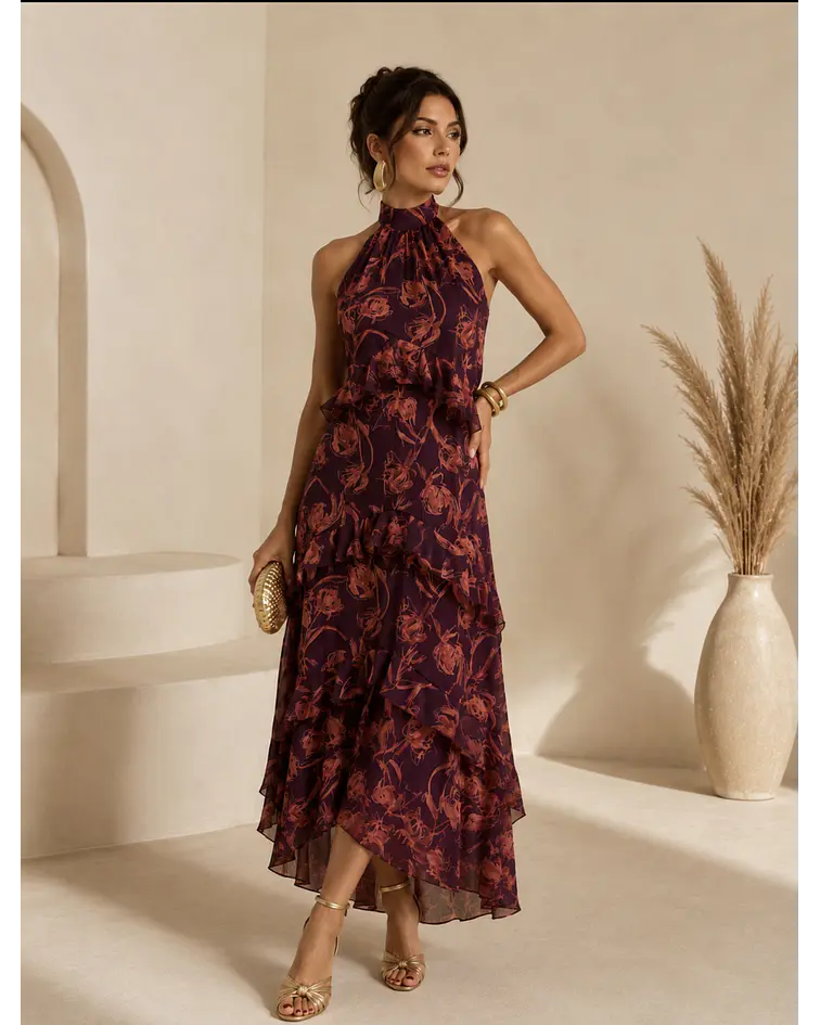 VESTIDO ESTAMPADO FOLHOS