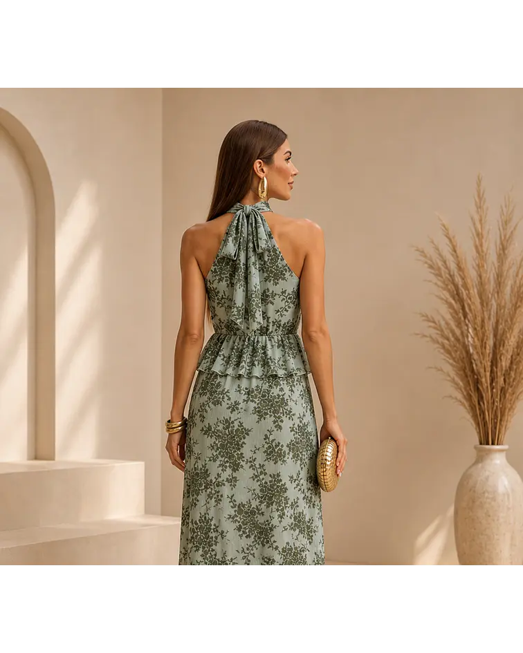VESTIDO ESTAMPADO FOLHOS 