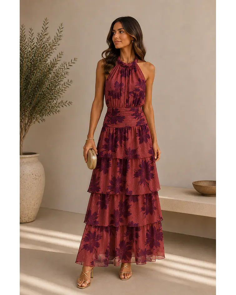 VESTIDO ESTAMPADO FOLHOS 