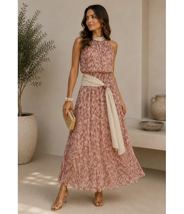 VESTIDO ESTAMPADO COM LAÇADA