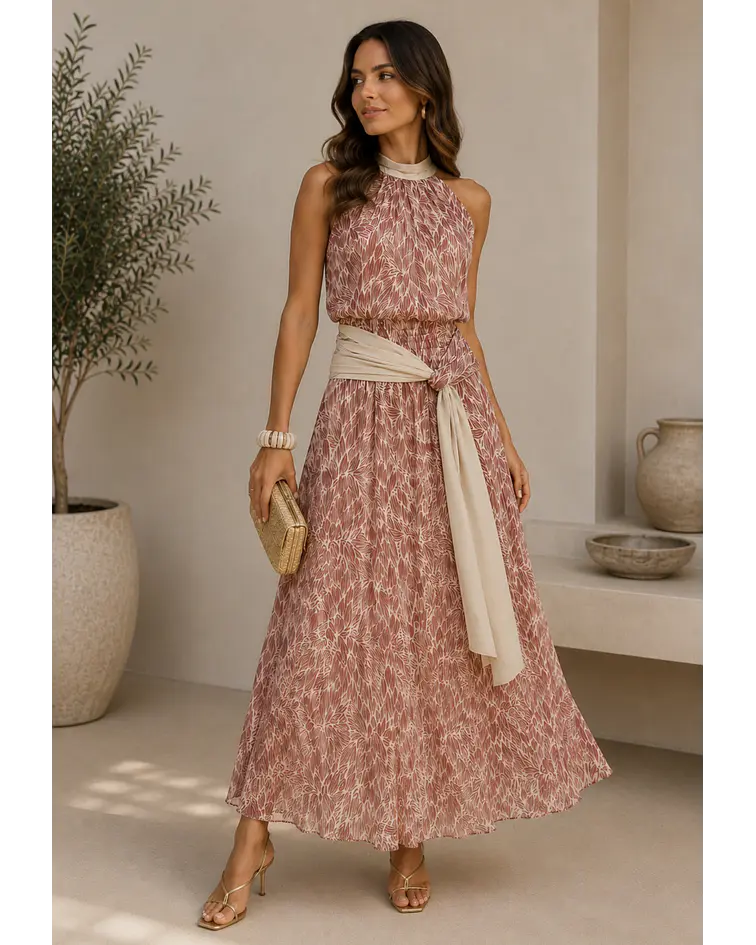 VESTIDO ESTAMPADO COM LAÇADA