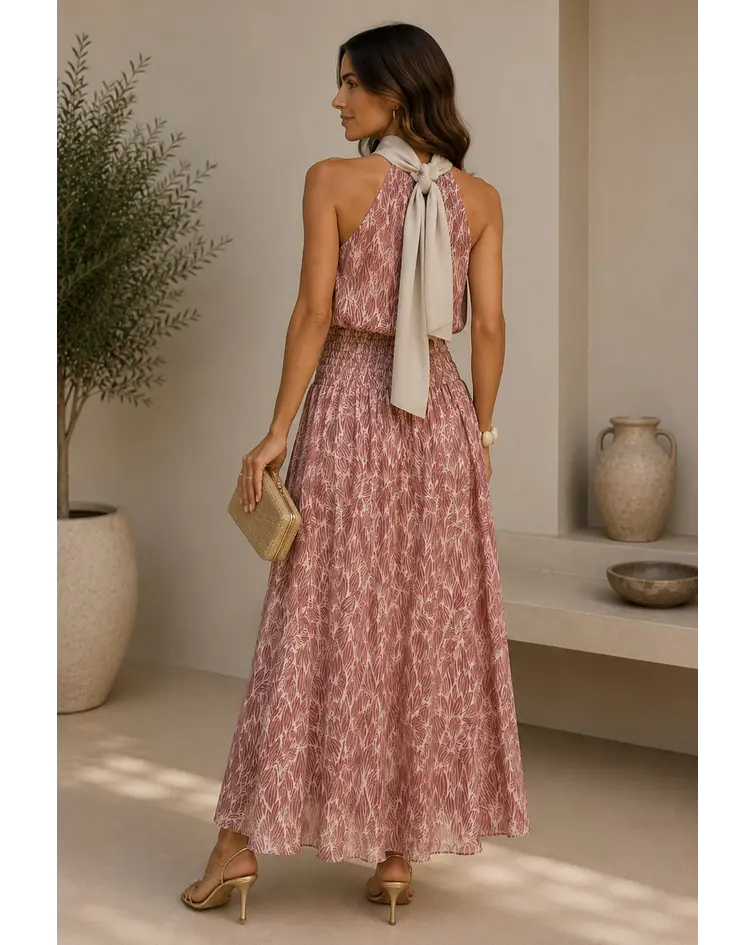 VESTIDO ESTAMPADO COM LAÇADA