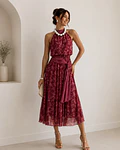 VESTIDO ESTAMPADO COM LAÇADA 