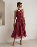 VESTIDO ESTAMPADO COM LAÇADA 