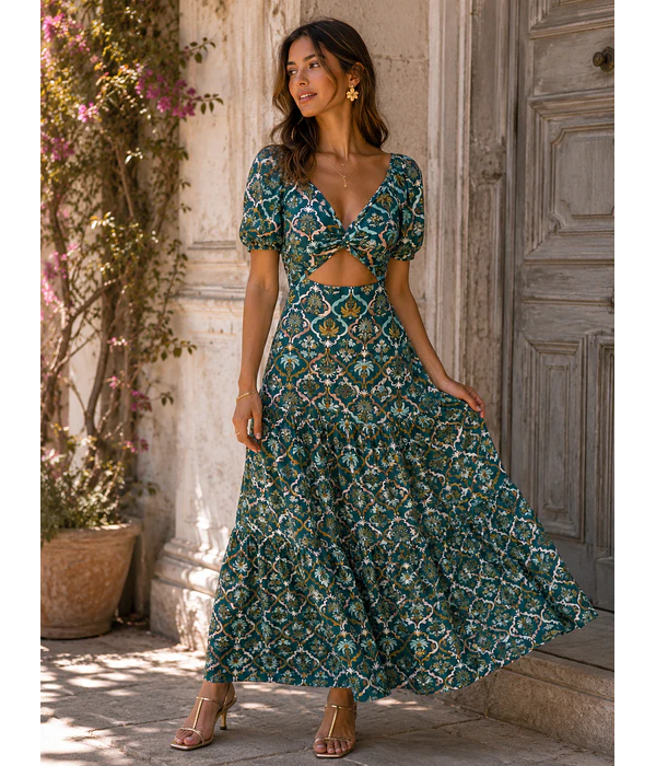 VESTIDO ESTAMPADO COM ABERTURA 