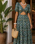 VESTIDO ESTAMPADO COM ABERTURA 