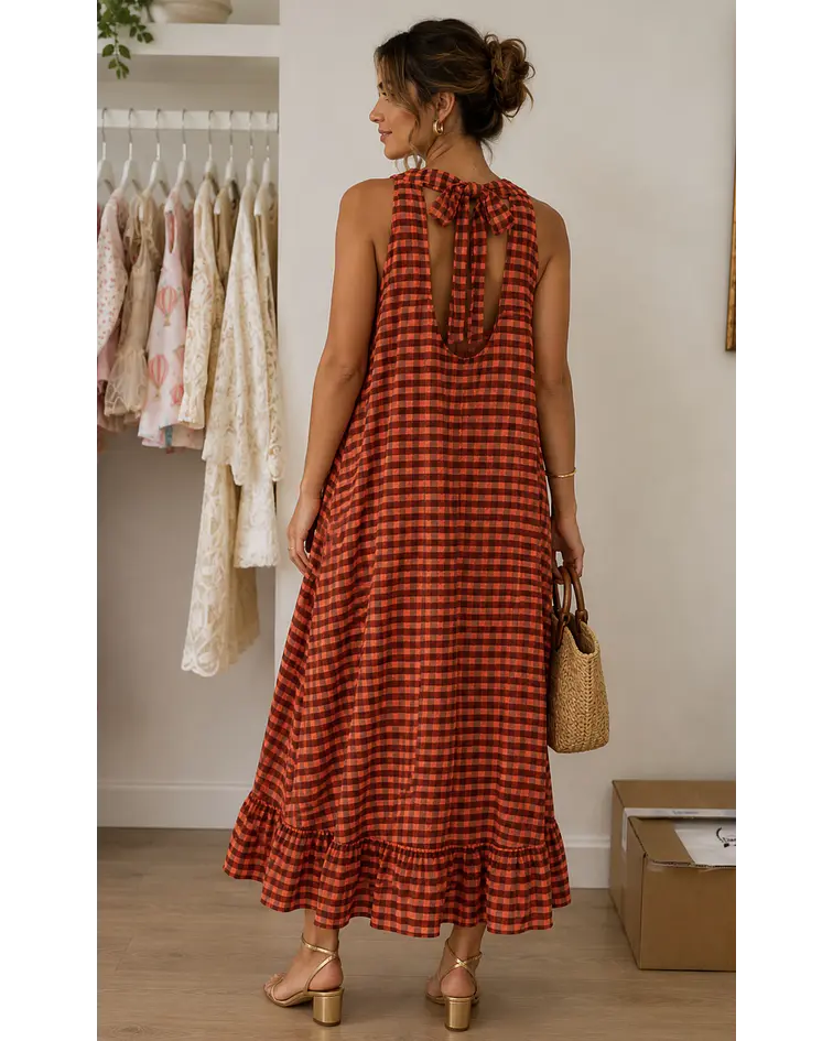 VESTIDO VICHY COM BOLSOS