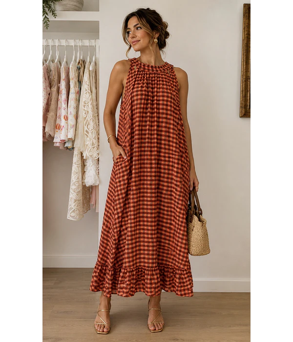 VESTIDO VICHY COM BOLSOS