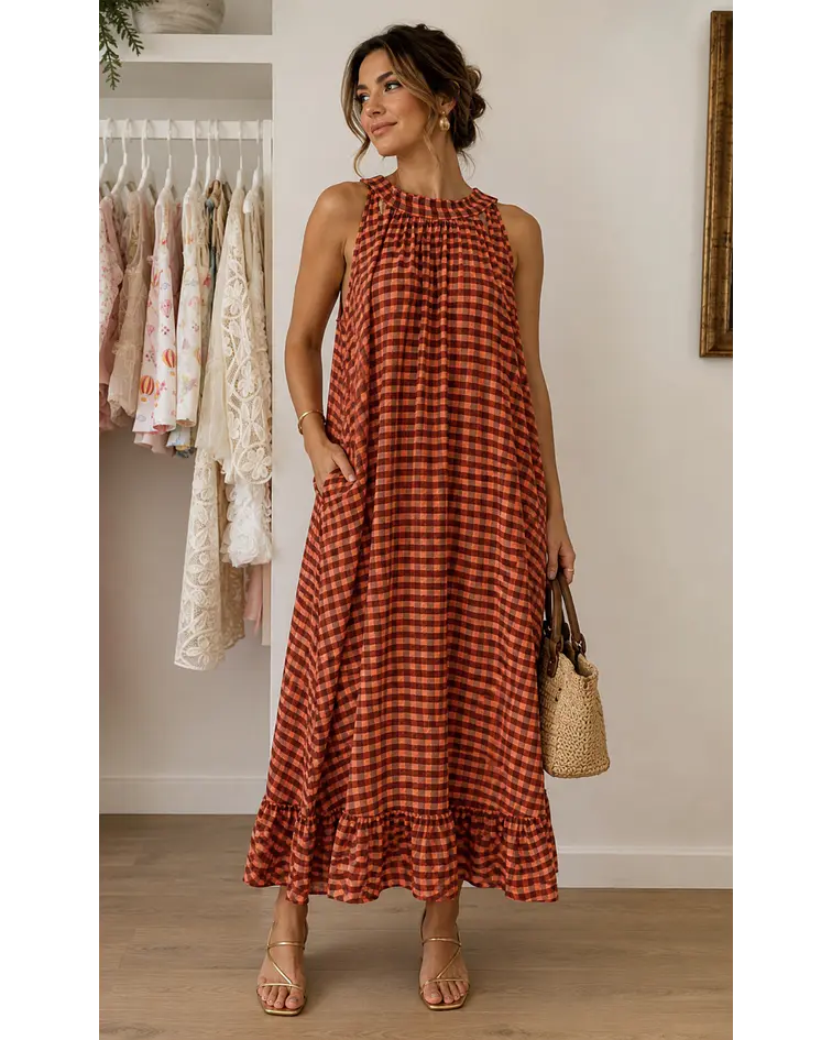 VESTIDO VICHY COM BOLSOS