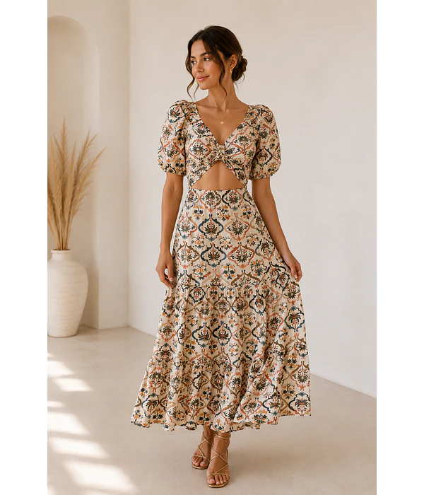 VESTIDO ESTAMPADO COM ABERTURA  