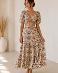 VESTIDO ESTAMPADO COM ABERTURA  