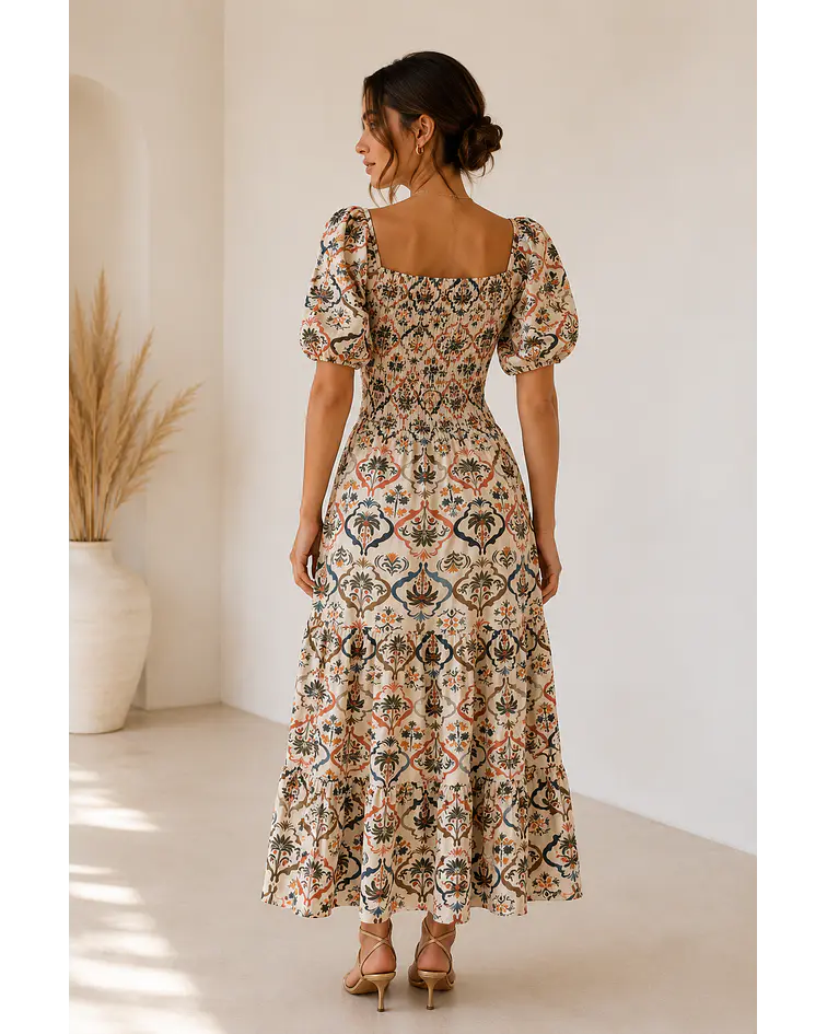 VESTIDO ESTAMPADO COM ABERTURA  