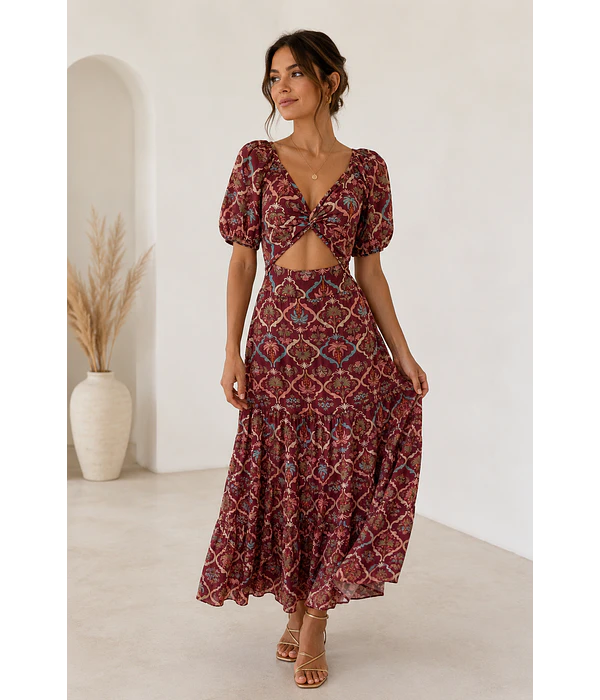 VESTIDO ESTAMPADO COM ABERTURA  