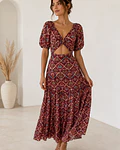 VESTIDO ESTAMPADO COM ABERTURA  
