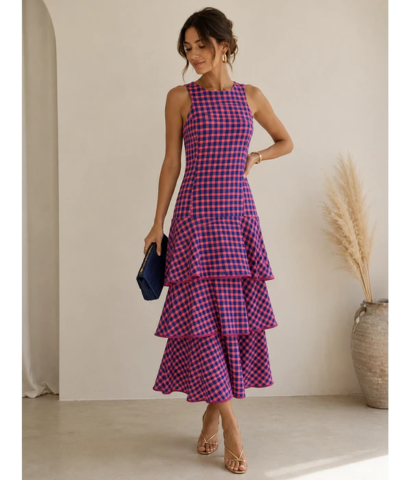 VESTIDO VICHY FOLHOS
