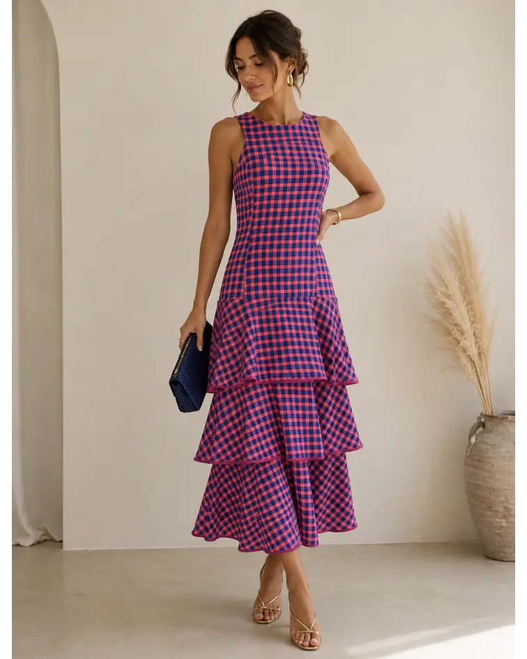 VESTIDO VICHY FOLHOS