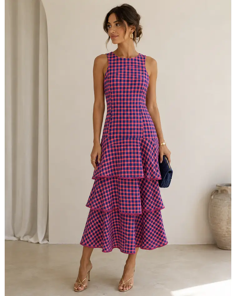VESTIDO VICHY FOLHOS
