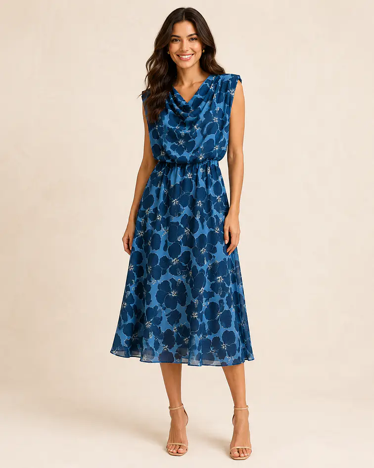 VESTIDO ESTAMPADO COM OBMREIRAS
