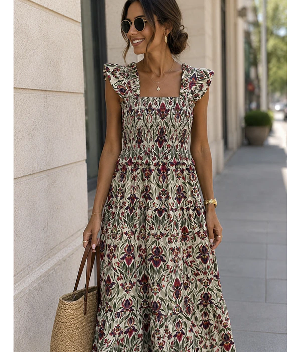 VESTIDO ESTAMPADO FAVO DE MEL 