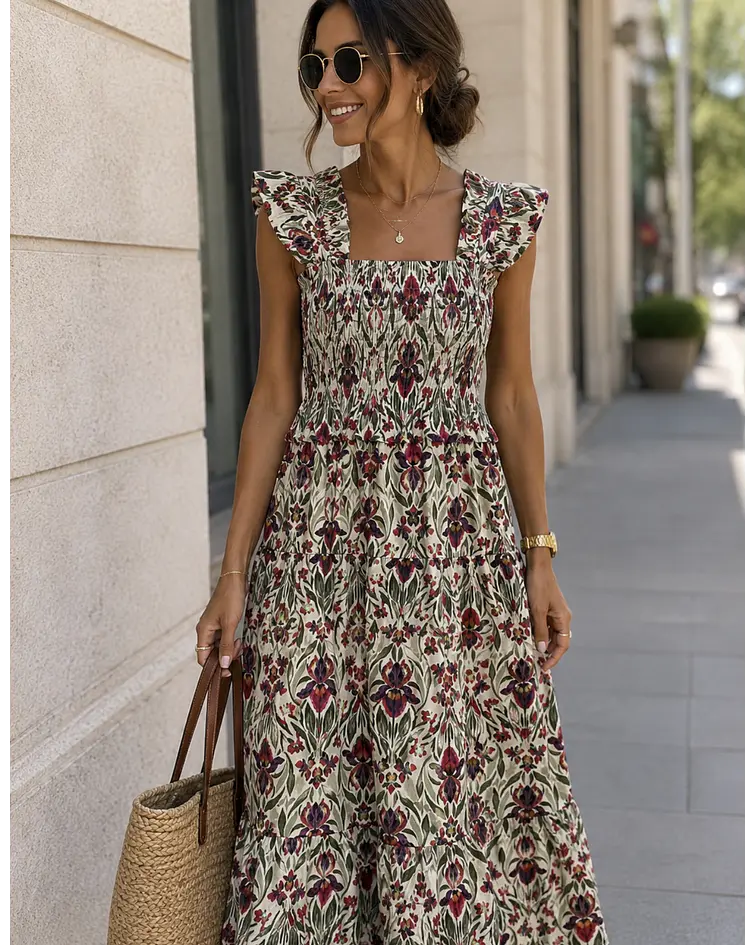 VESTIDO ESTAMPADO FAVO DE MEL 