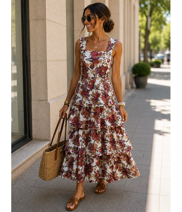 VESTIDO FOLHOS ESTAMPADO