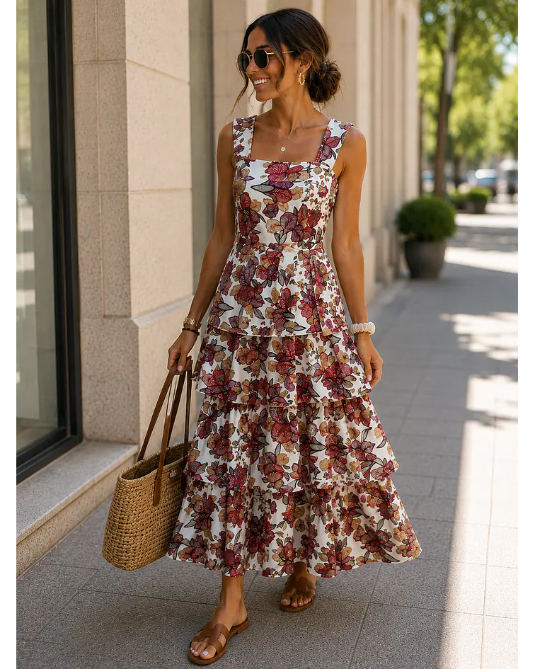 VESTIDO FOLHOS ESTAMPADO