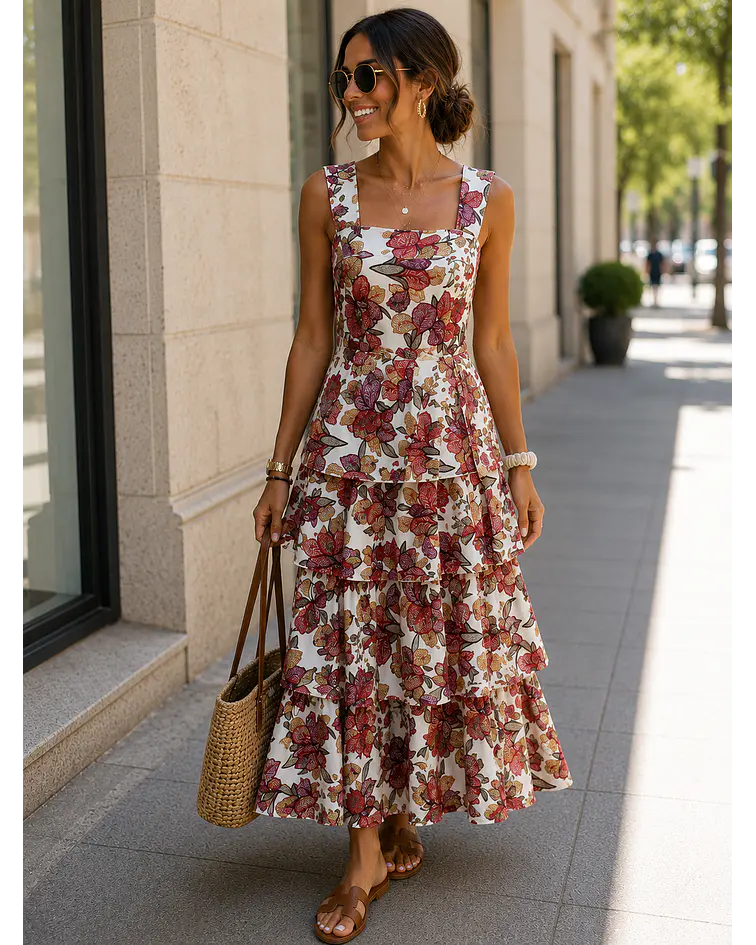 VESTIDO FOLHOS ESTAMPADO