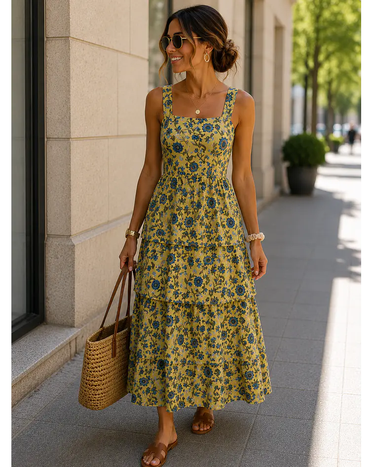 VESTIDO FOLHOS ESTAMPADO 