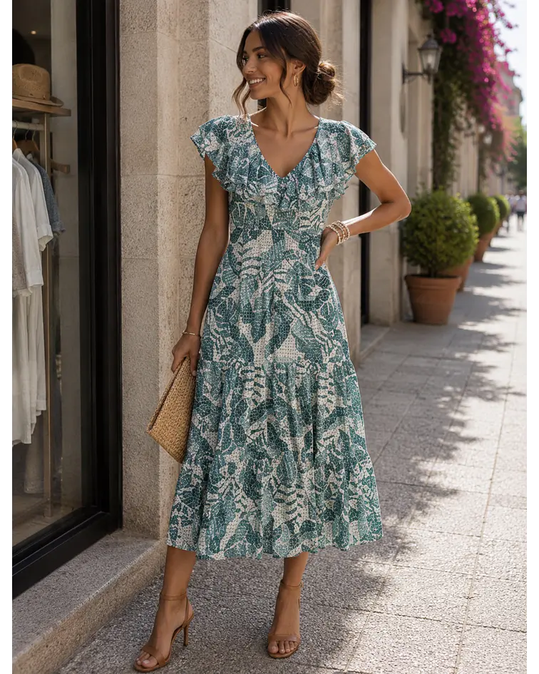 VESTIDO FOLHOS VERDE